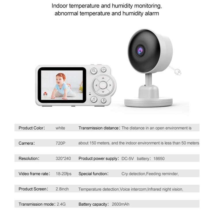 YE10-C3 2.8 inch 2.4G Wireless Video Night Vision Baby Monitor Security Camera(EU Plug)