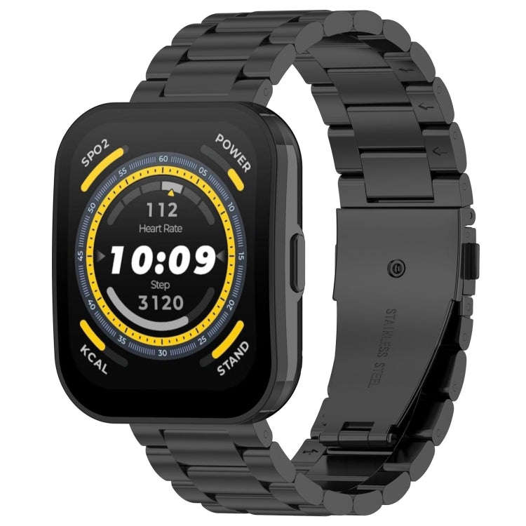 For Amazfit Bip 5 Three Strains Stainless Steel Watch Band(Black)