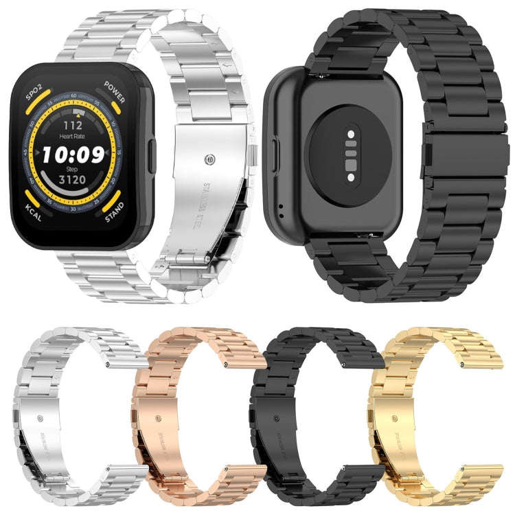 For Amazfit Bip 5 Three Strains Stainless Steel Watch Band(Black)