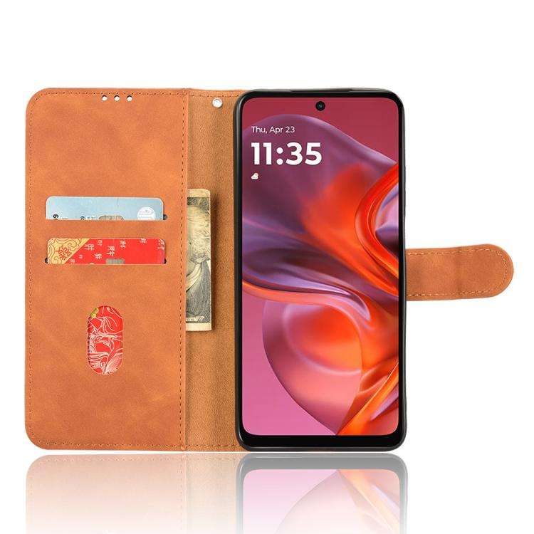 For Motorola Moto G05 / E15 Skin Feel Magnetic Flip Leather Phone Case(Brown)