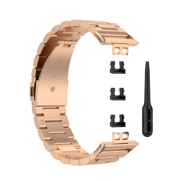 For Huawei Watch Fit Special Edition Three Strains Stainless Steel Watch Band(Rose Gold)