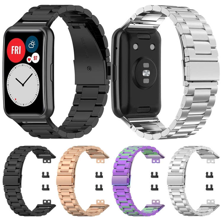 For Huawei Watch Fit Special Edition Three Strains Stainless Steel Watch Band(Colorful)