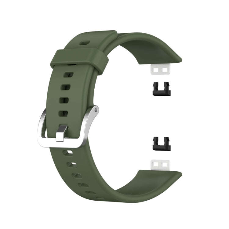 For Huawei Watch Fit Special Edition Silicone Silver Steel Buckle Watch Band(Dark Green)