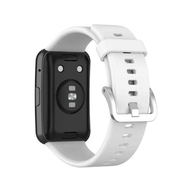 For Huawei Watch Fit Special Edition Silicone Silver Steel Buckle Watch Band(White)
