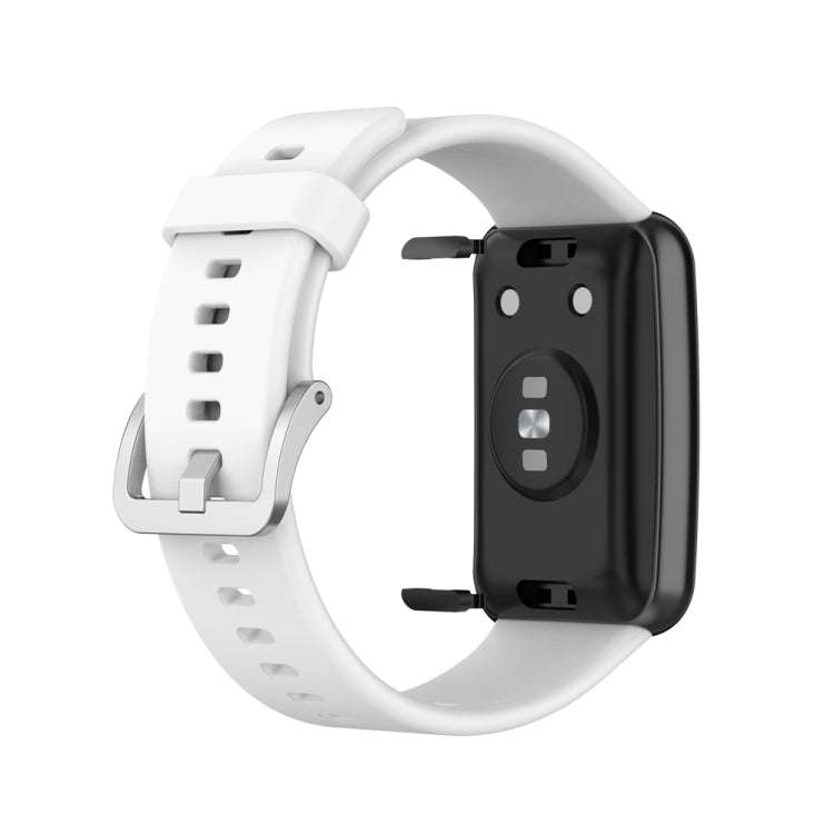 For Huawei Watch Fit Special Edition Silicone Silver Steel Buckle Watch Band(White)