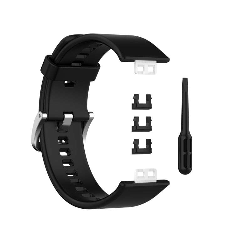 For Huawei Watch Fit Special Edition Silicone Silver Steel Buckle Watch Band(Black)