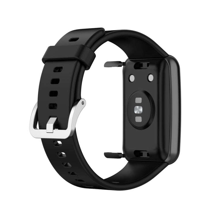 For Huawei Watch Fit Special Edition Silicone Silver Steel Buckle Watch Band(Black)