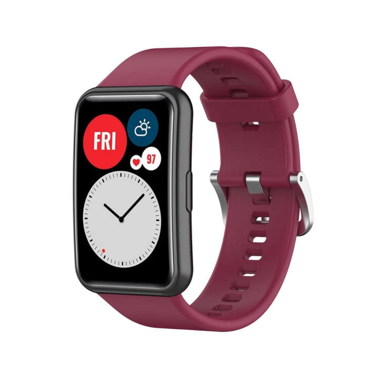 For Huawei Watch Fit Special Edition Silicone Silver Steel Buckle Watch Band(Wine Red)