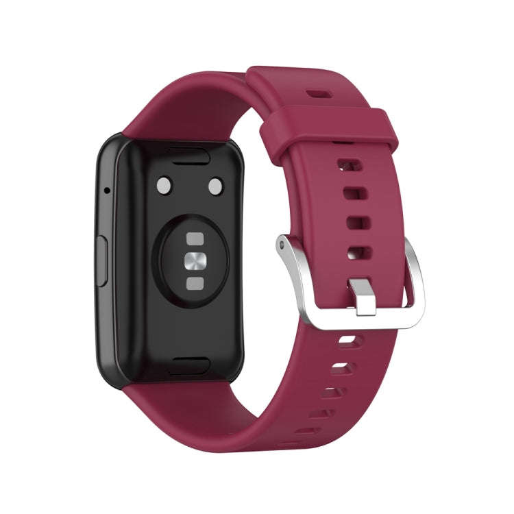 For Huawei Watch Fit Special Edition Silicone Silver Steel Buckle Watch Band(Wine Red)