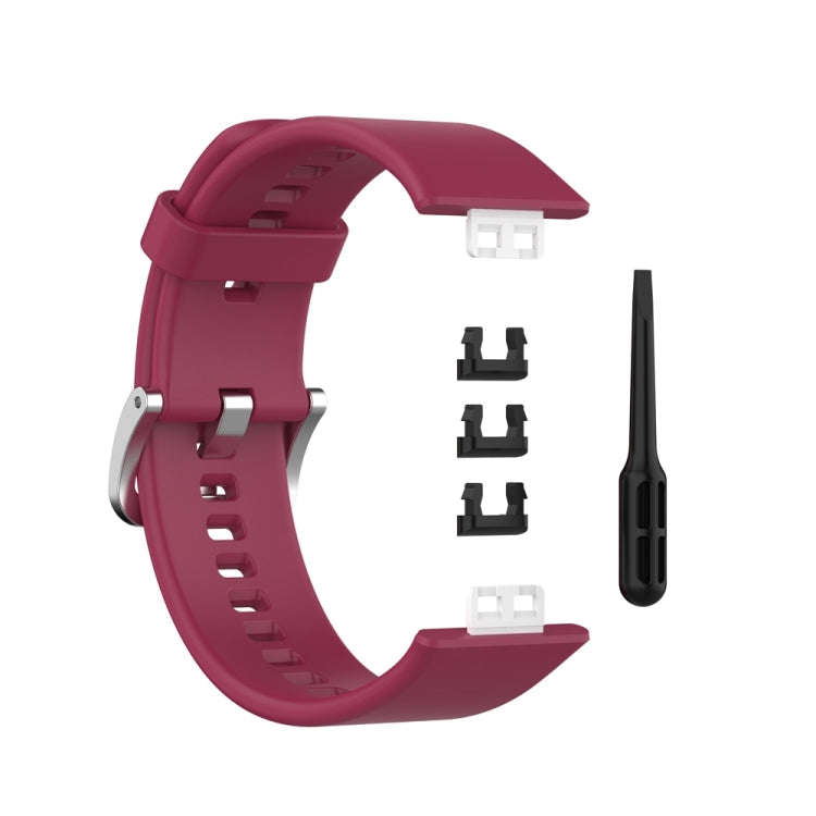 For Huawei Watch Fit Special Edition Silicone Silver Steel Buckle Watch Band(Wine Red)