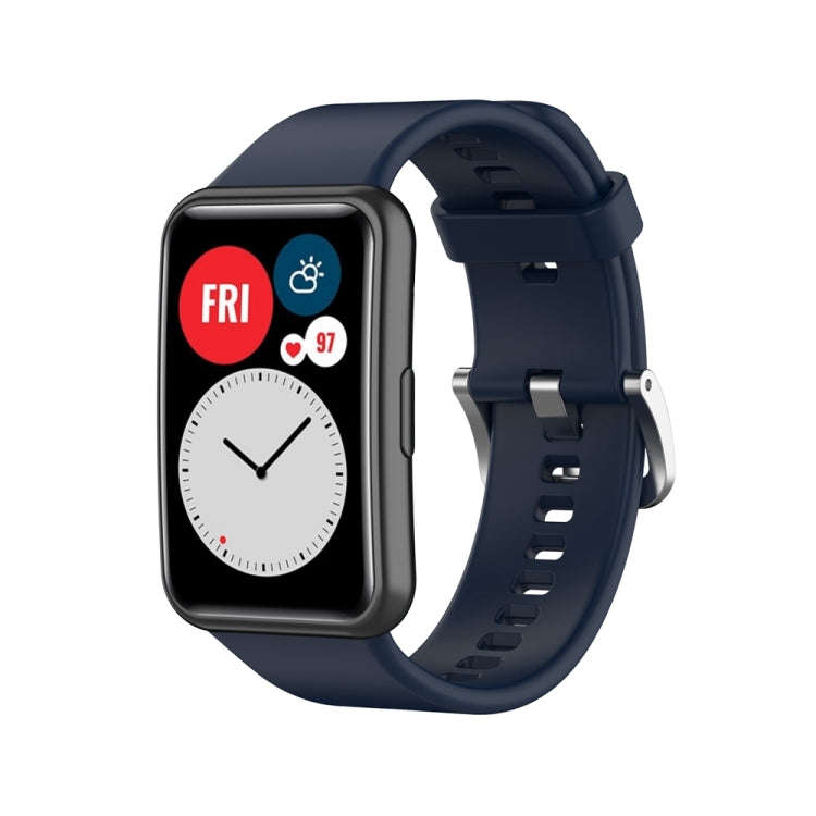 For Huawei Watch Fit Special Edition Silicone Silver Steel Buckle Watch Band(Midnight Blue)