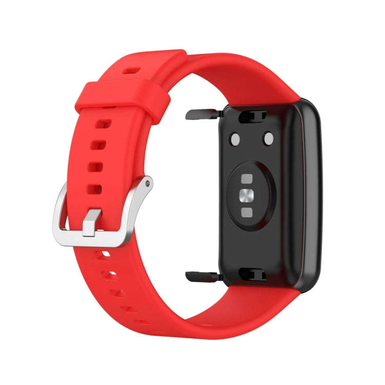 For Huawei Watch Fit Special Edition Silicone Silver Steel Buckle Watch Band(Red)