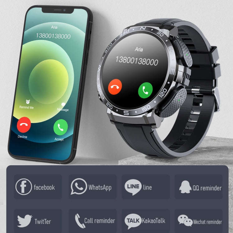 M68 Plus 1.52 inch Round Screen 2 in 1 Bluetooth Earphone Smart Watch, 512MB Memory Support Healt...