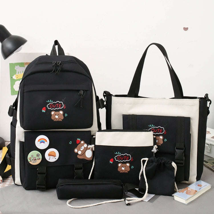 5pcs/Set Student Schoolbags, Lightweight and Cute Girls Backpack(Black)