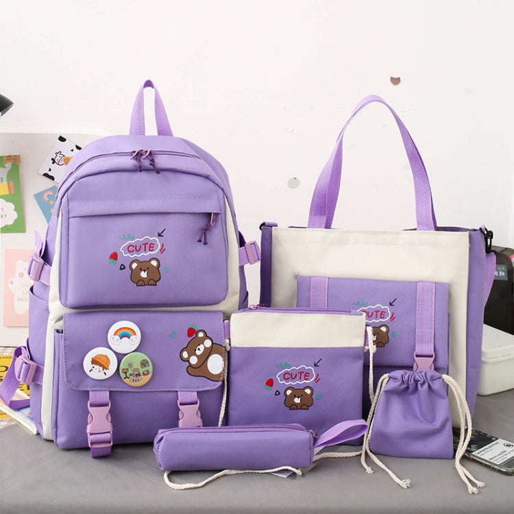 5pcs/Set Student Schoolbags, Lightweight and Cute Girls Backpack(Dark Purple)