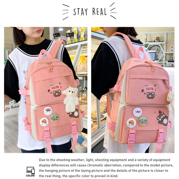 5pcs/Set Student Schoolbags, Lightweight and Cute Girls Backpack with Bear(Blue)