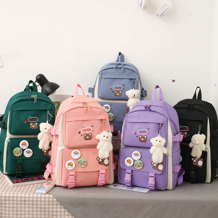 5pcs/Set Student Schoolbags, Lightweight and Cute Girls Backpack with Bear(Pink)
