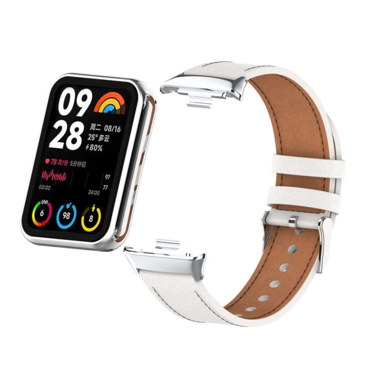 For Xiaomi Smart Band 9 Pro / 8 Pro 18mm Microfiber Sewing Leather Watch Band(White+Silver)