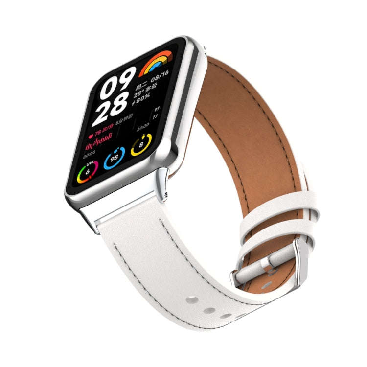 For Xiaomi Smart Band 9 Pro / 8 Pro 18mm Microfiber Sewing Leather Watch Band(White+Silver)