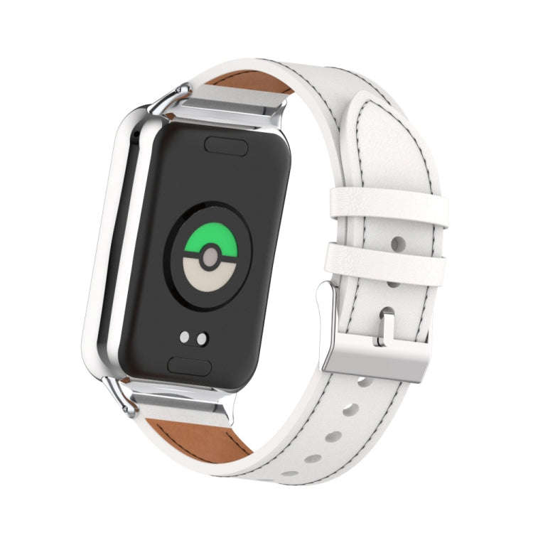 For Xiaomi Smart Band 9 Pro / 8 Pro 18mm Microfiber Sewing Leather Watch Band(White+Silver)