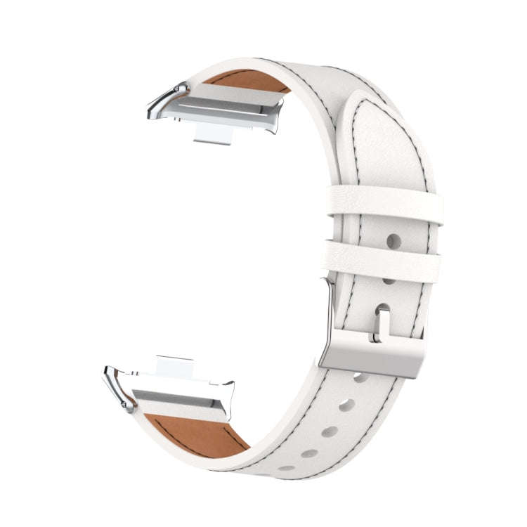 For Xiaomi Smart Band 9 Pro / 8 Pro 18mm Microfiber Sewing Leather Watch Band(White+Silver)