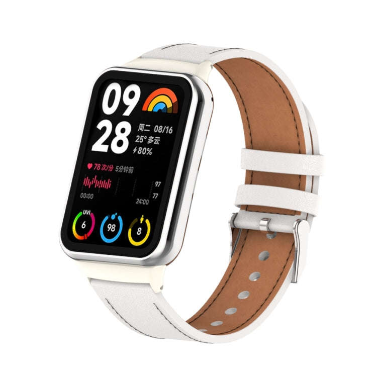 For Xiaomi Smart Band 9 Pro / 8 Pro 18mm Microfiber Sewing Leather Watch Band(White+Ivory White)