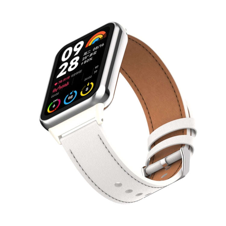 For Xiaomi Smart Band 9 Pro / 8 Pro 18mm Microfiber Sewing Leather Watch Band(White+Ivory White)