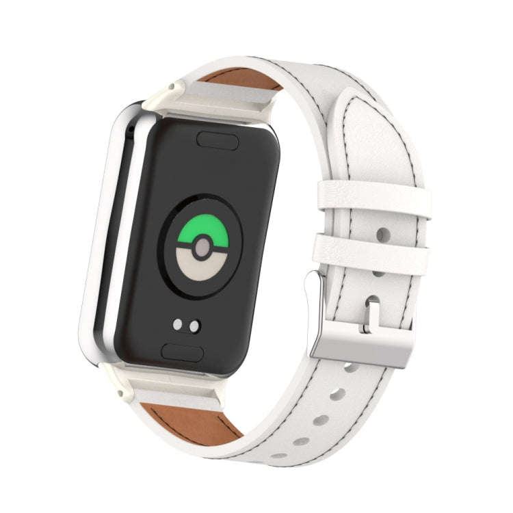 For Xiaomi Smart Band 9 Pro / 8 Pro 18mm Microfiber Sewing Leather Watch Band(White+Ivory White)