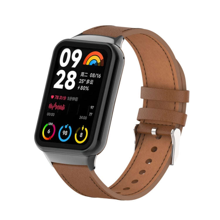 For Xiaomi Smart Band 9 Pro / 8 Pro 18mm Microfiber Sewing Leather Watch Band(Brown)