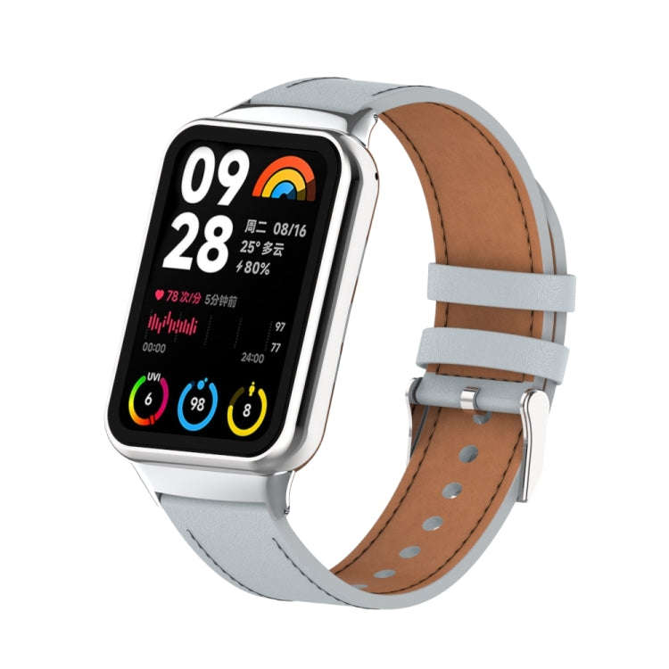 For Xiaomi Smart Band 9 Pro / 8 Pro 18mm Microfiber Sewing Leather Watch Band(Grey)