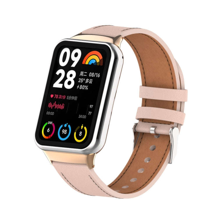 For Xiaomi Smart Band 9 Pro / 8 Pro 18mm Microfiber Sewing Leather Watch Band(Pink)