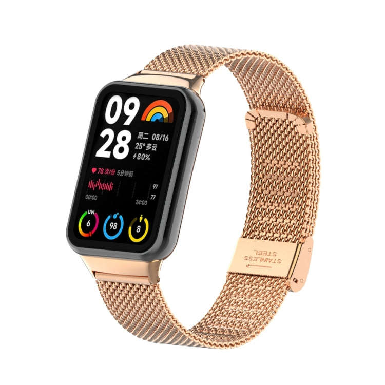 For Xiaomi Smart Band 9 Pro / 8 Pro 18mm Steel Mesh Buckle Metal Watch Band(Rose Gold)