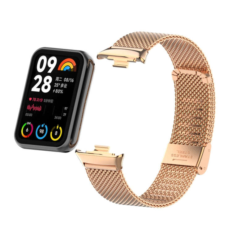 For Xiaomi Smart Band 9 Pro / 8 Pro 18mm Steel Mesh Buckle Metal Watch Band(Rose Gold)
