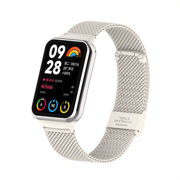 For Xiaomi Smart Band 9 Pro / 8 Pro 18mm Steel Mesh Buckle Metal Watch Band(Ivory White)