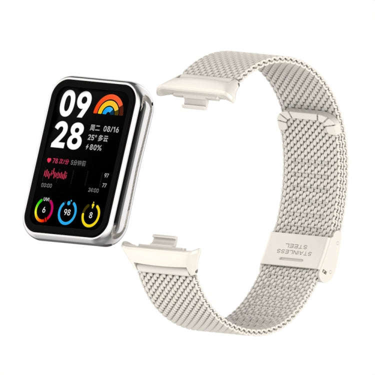 For Xiaomi Smart Band 9 Pro / 8 Pro 18mm Steel Mesh Buckle Metal Watch Band(Ivory White)