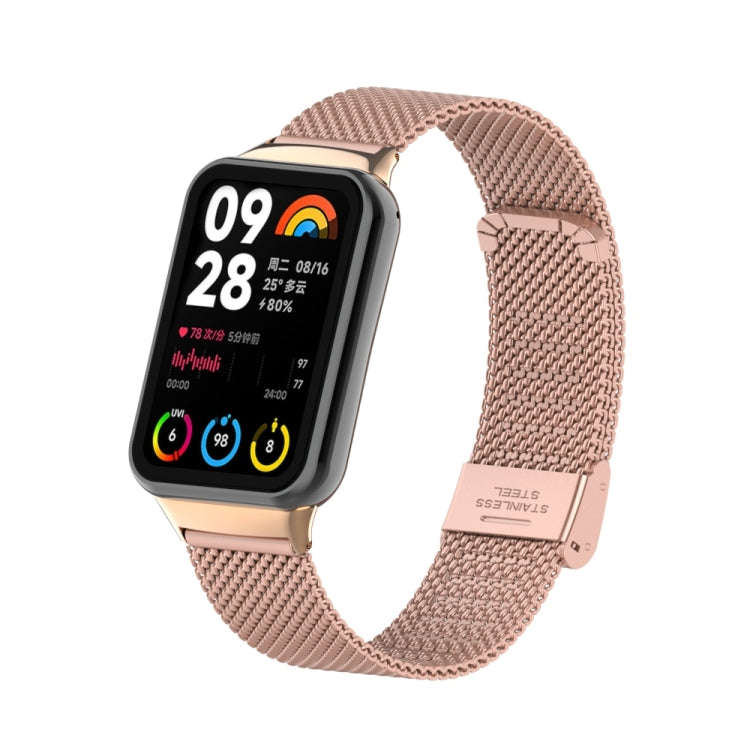 For Xiaomi Smart Band 9 Pro / 8 Pro 18mm Steel Mesh Buckle Metal Watch Band(Rose Red)