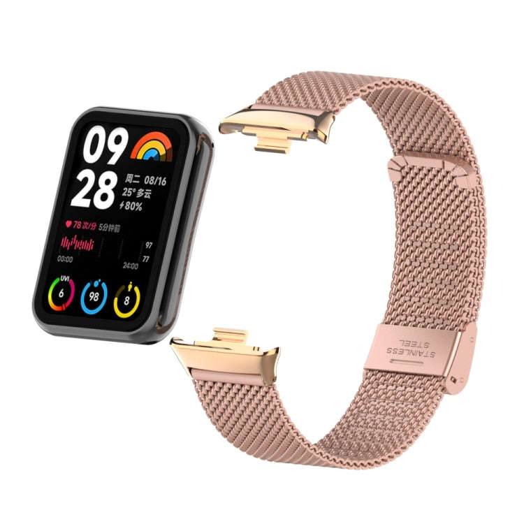 For Xiaomi Smart Band 9 Pro / 8 Pro 18mm Steel Mesh Buckle Metal Watch Band(Rose Red)