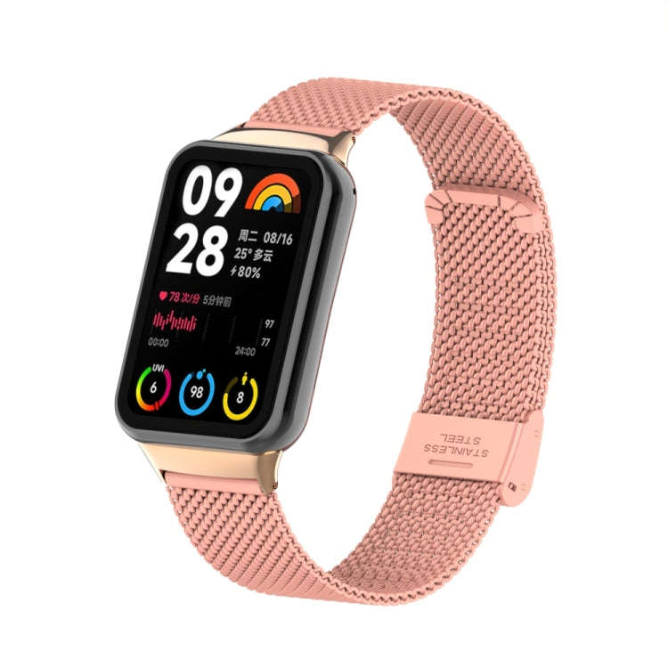 For Xiaomi Smart Band 9 Pro / 8 Pro 18mm Steel Mesh Buckle Metal Watch Band(Bright Pink)