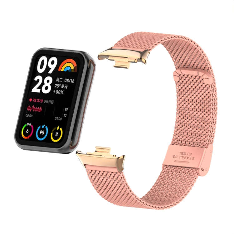 For Xiaomi Smart Band 9 Pro / 8 Pro 18mm Steel Mesh Buckle Metal Watch Band(Bright Pink)
