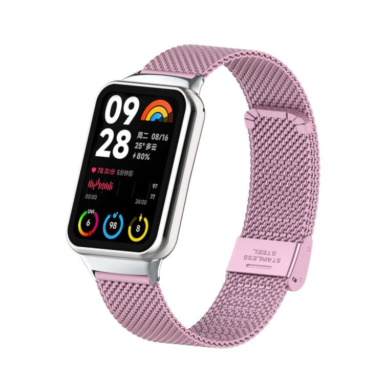 For Xiaomi Smart Band 9 Pro / 8 Pro 18mm Steel Mesh Buckle Metal Watch Band(Rose Pink)