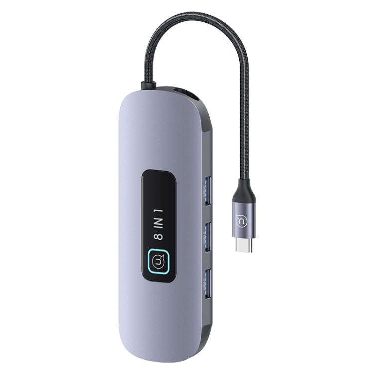 USAMS US-SJ643 PD100W 8 in 1 Aluminum Alloy Multifunctional Type-C HUB with Light(Metal Grey)