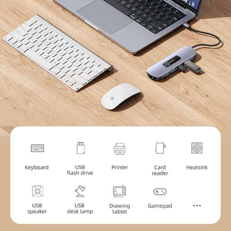 USAMS US-SJ644 PD100W 10 in 1 Aluminum Alloy Multifunctional Type-C HUB with Light(Metal Grey)