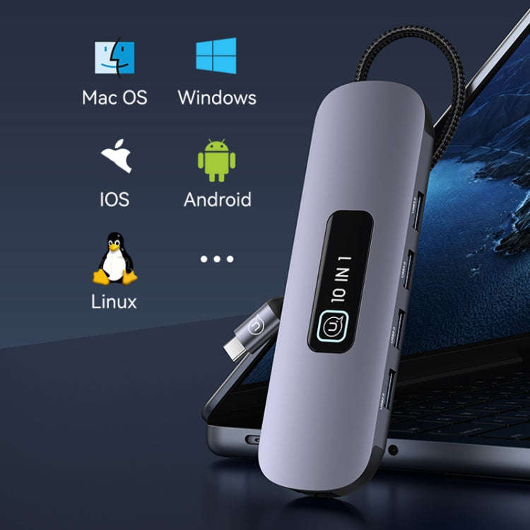 USAMS US-SJ644 PD100W 10 in 1 Aluminum Alloy Multifunctional Type-C HUB with Light(Metal Grey)