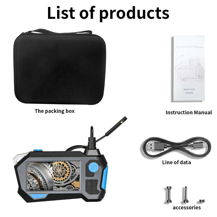 P120 Rotatable 8mm Dual Lenses Industrial Endoscope with Screen, 9mm Tail Pipe Diameter, Spec:10m...