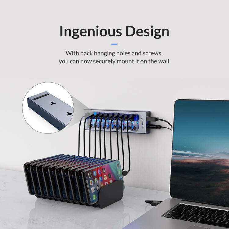ORICO AT2U3-16AB-GY-BP 16 Ports USB 3.0 HUB with Individual Switches & Blue LED Indicator(AU Plug)