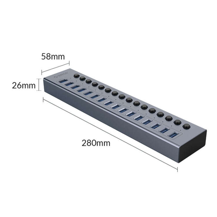 ORICO BT2U3-16AB-GY-BP 16 Ports USB 3.0 HUB with Individual Switches(UK Plug)