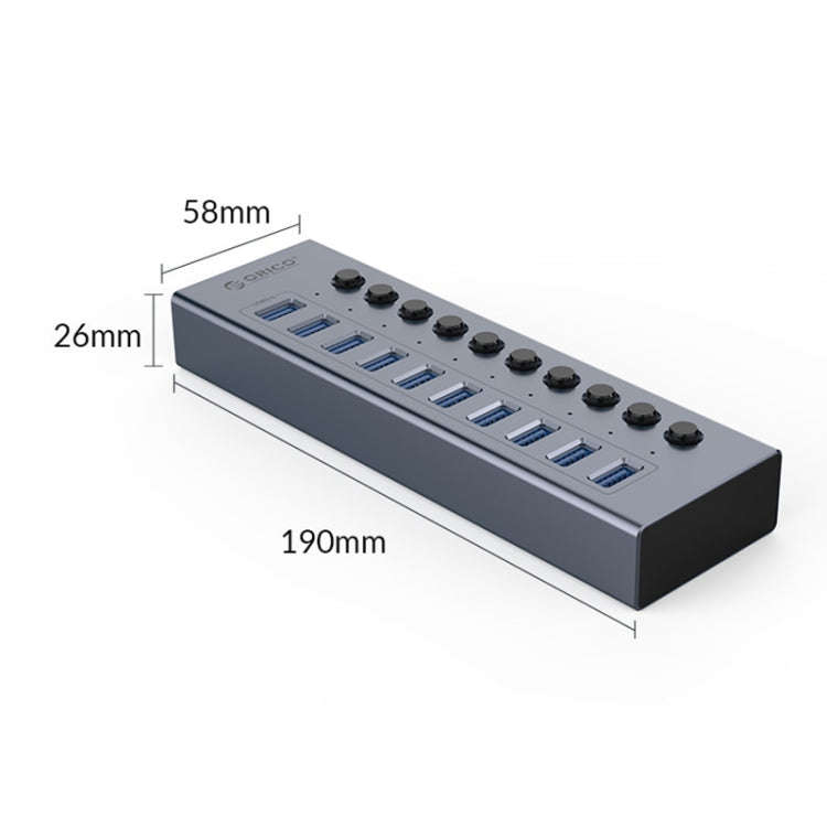 ORICO BT2U3-10AB-GY-BP 10 Ports USB 3.0 HUB with Individual Switches(EU Plug)