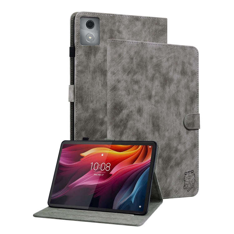 For Lenovo Tab K11 Plus Tiger Pattern Flip Leather Tablet Case(Grey)