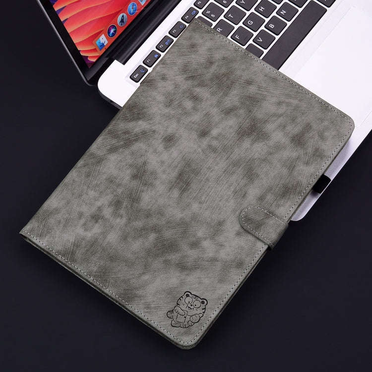 For Lenovo Tab K11 Plus Tiger Pattern Flip Leather Tablet Case(Grey)