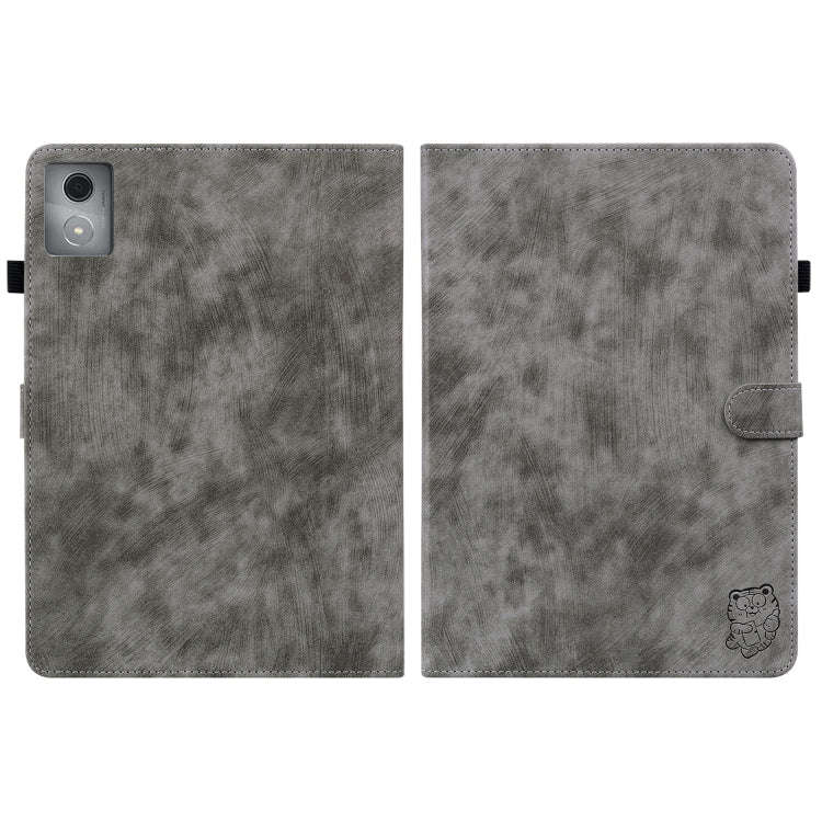 For Lenovo Tab K11 Plus Tiger Pattern Flip Leather Tablet Case(Grey)